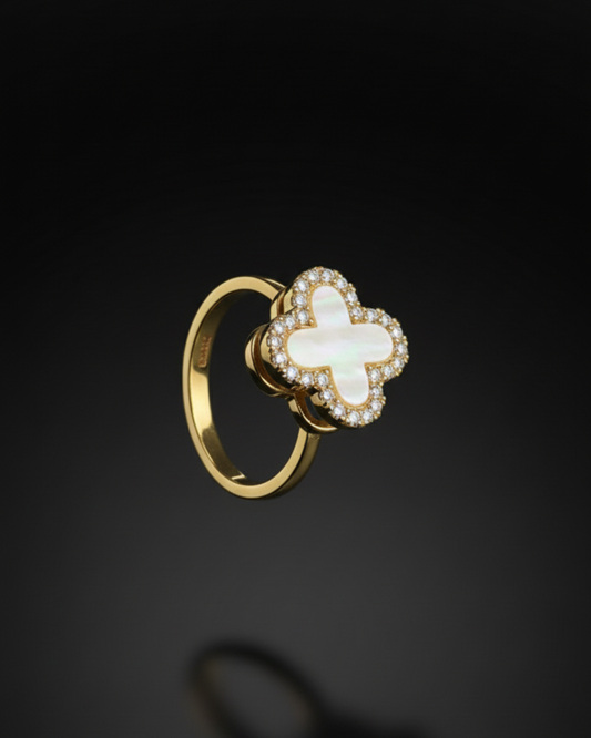 Rotatable Clover Pearl Ring(Golden White)