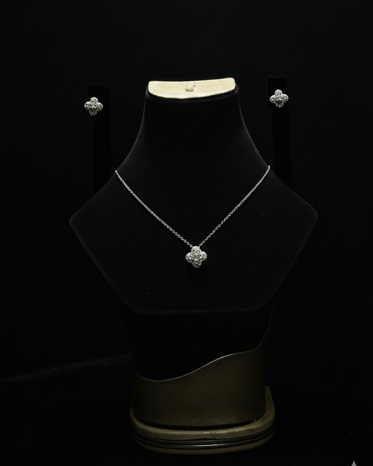 “Eclat Clover” Necklace & Earring Set(SILVER)